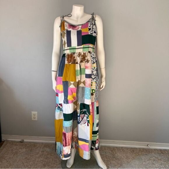 Handmade Multicolor Patchwork Tiered Sundress with Shoulder Straps Size Medium - Picture 13 of 13